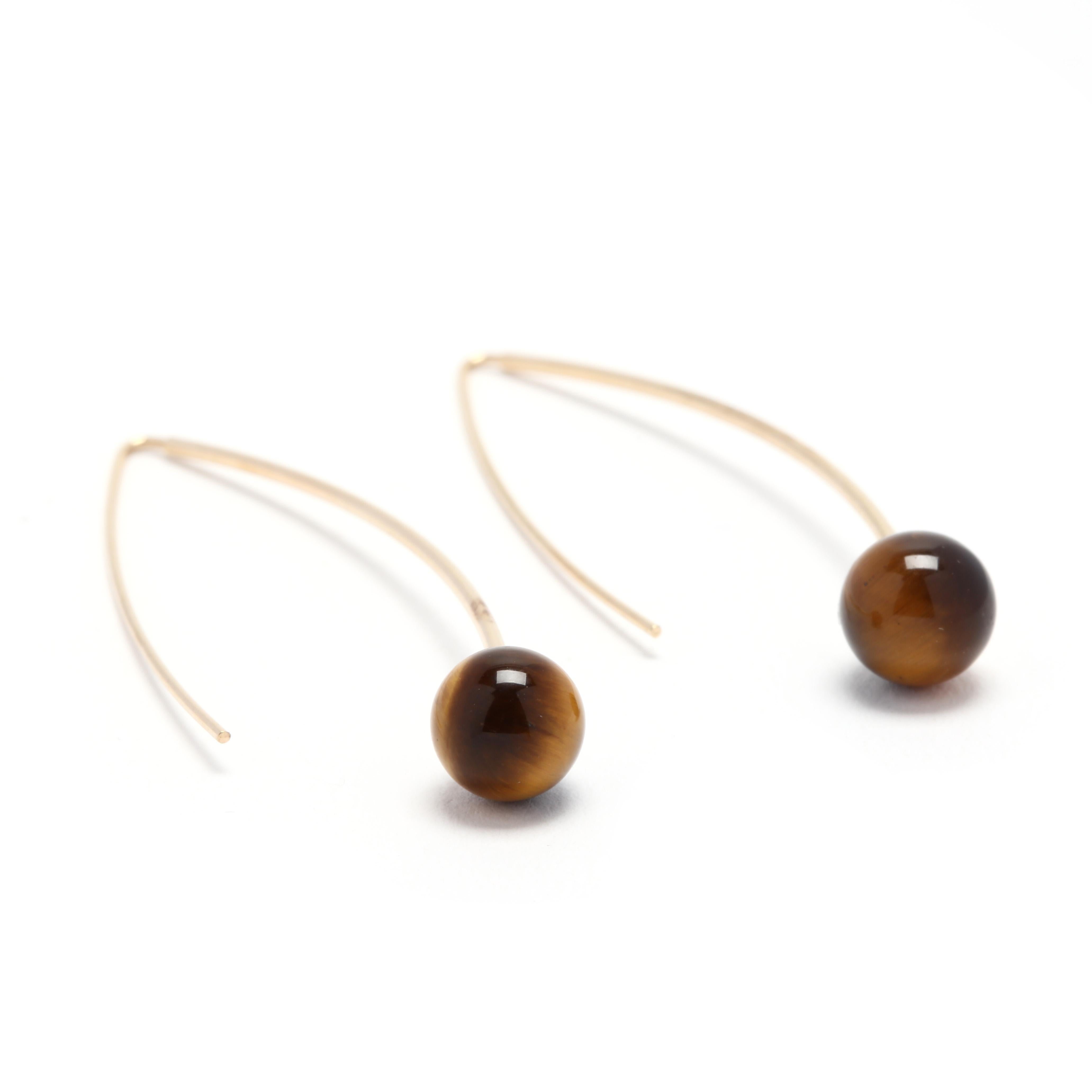 Round Cut 14 Karat Yellow Gold Tiger's Eye Earrings