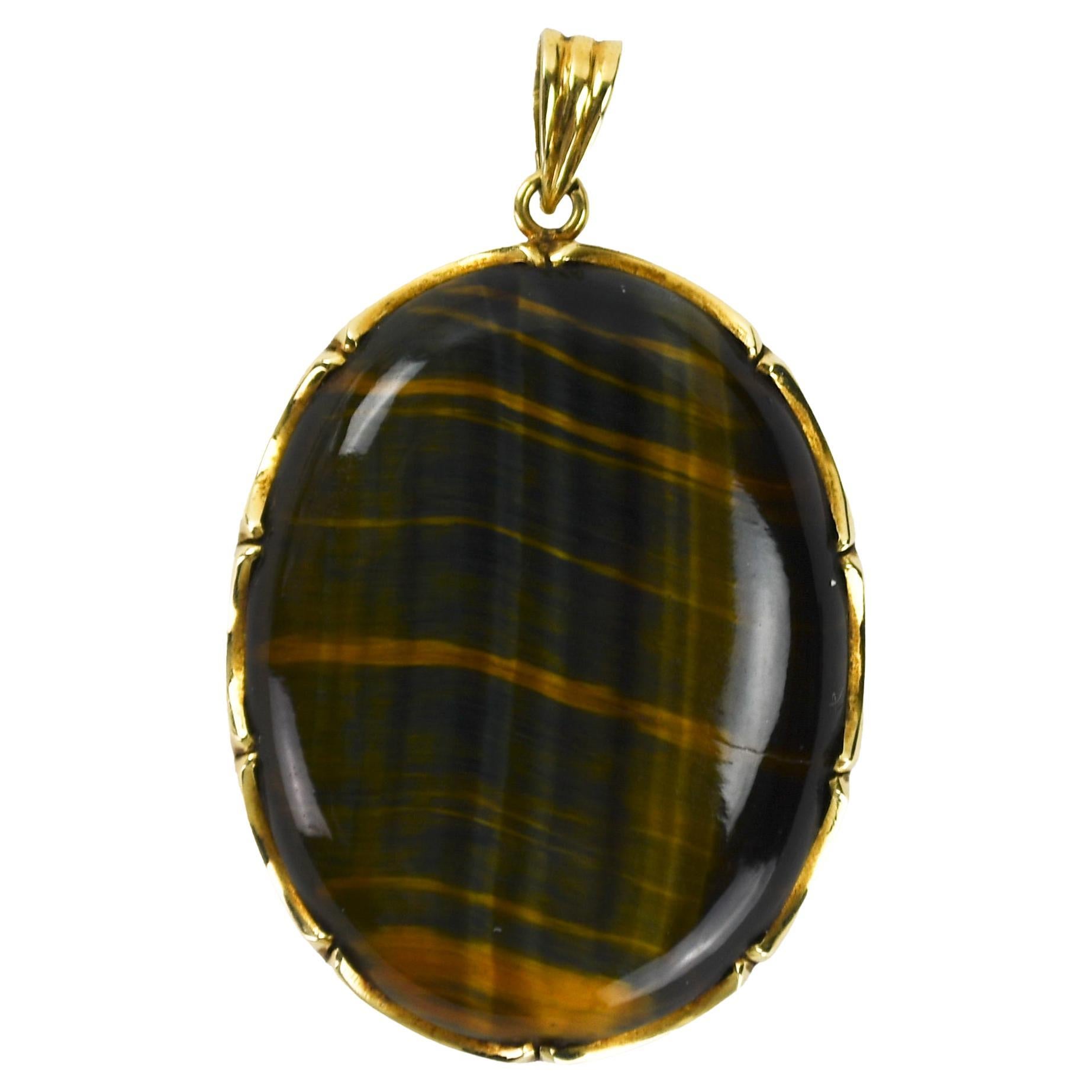 14K Yellow Gold Tiger
s Eye Quartz Pendant