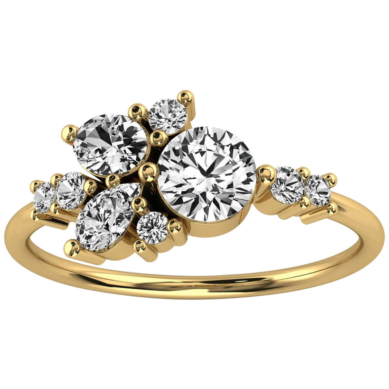 14k Yellow Gold Tima Delicate Scattered Organic Design Diamond Ring '3/4 Ct. Tw' For Sale
