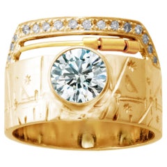 14k Yellow Gold Time Traveler Star Chart Halo Original Ring with 1ct Diamond