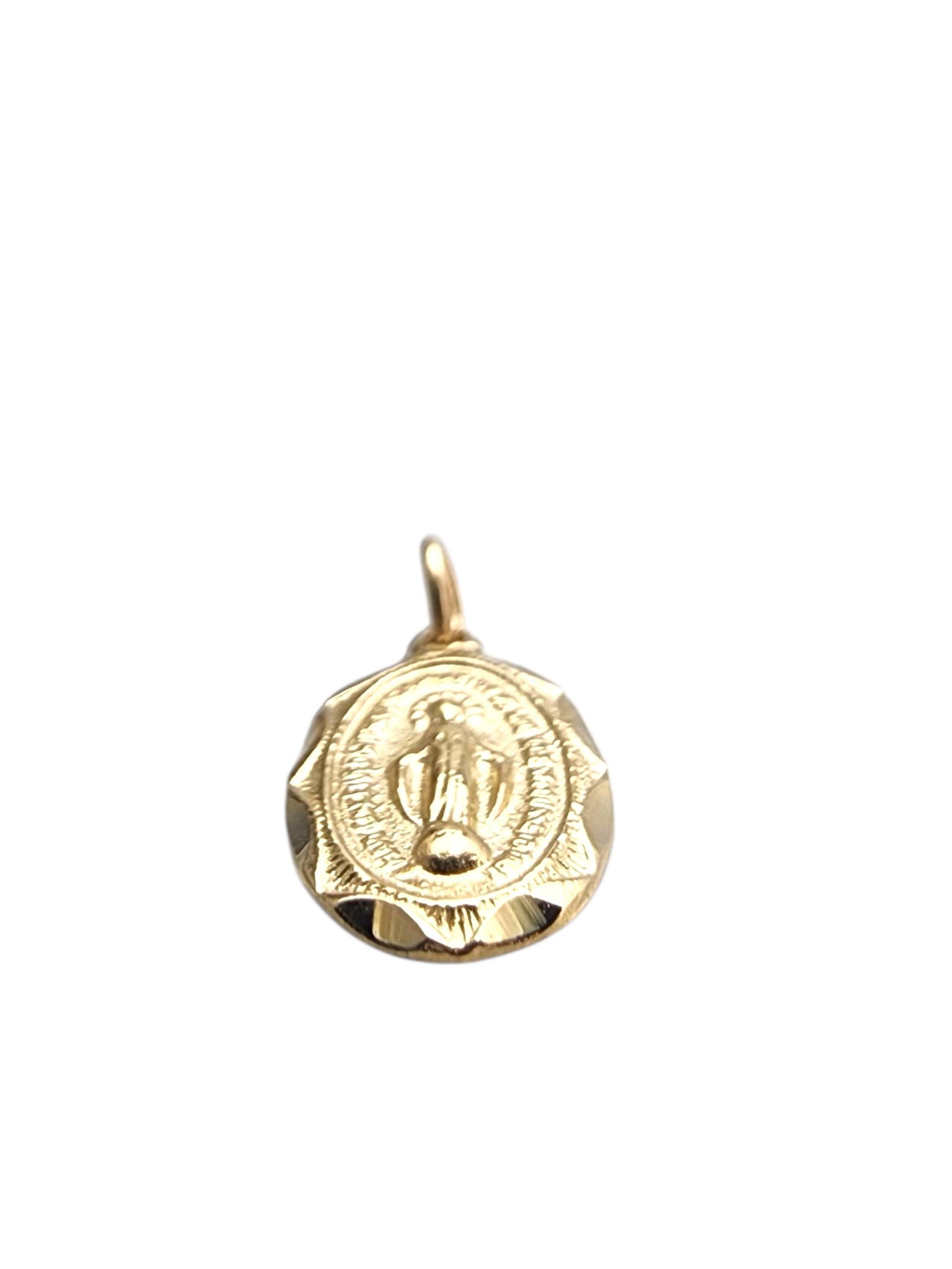 Women's 14K Yellow Gold Tiny Miraculous Medal Charm #22830 For Sale