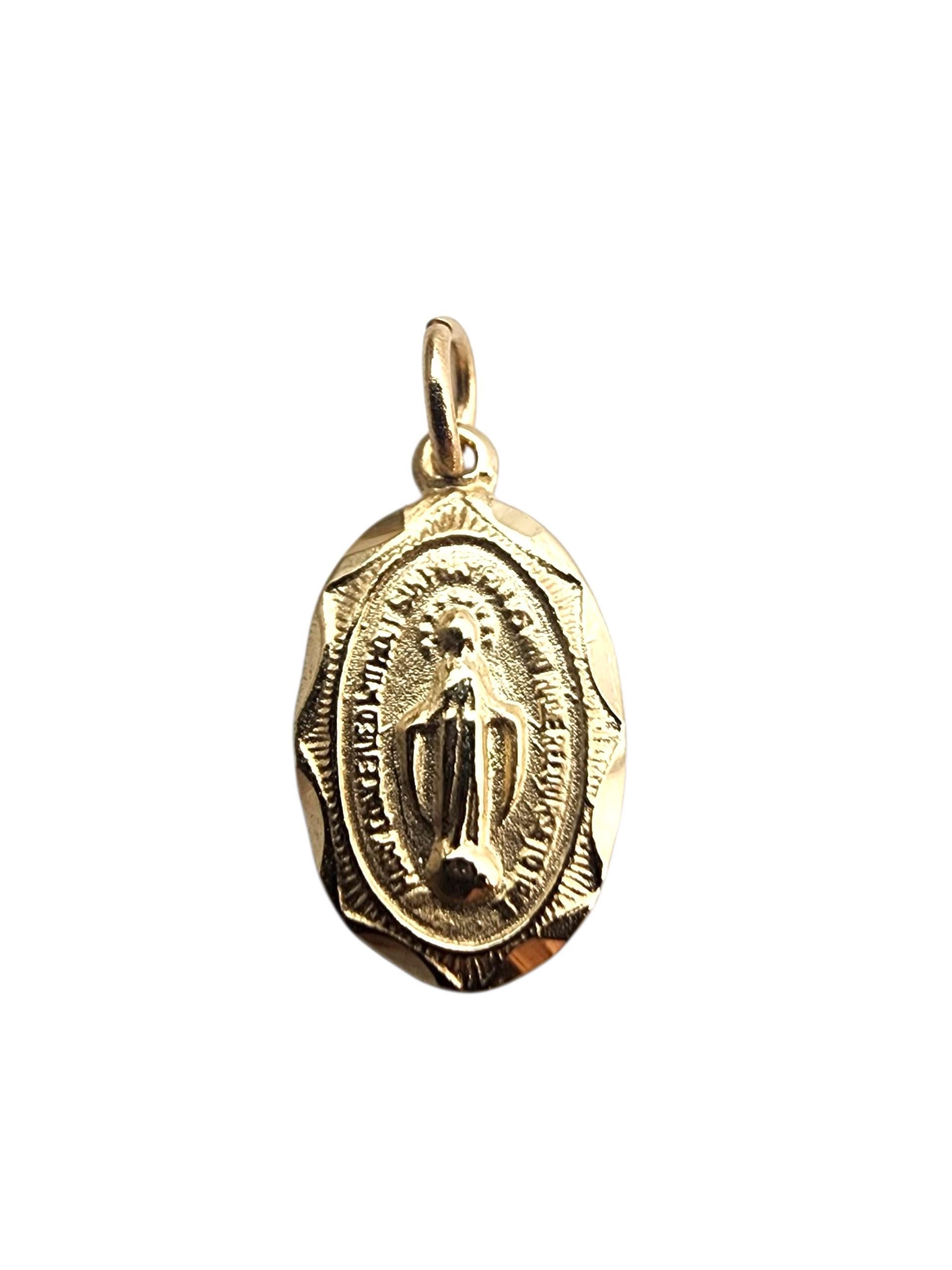 14K Yellow Gold Tiny Miraculous Medal Charm #22830 For Sale