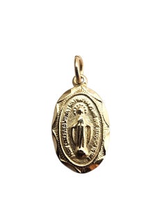 Vintage 14K Yellow Gold Tiny Miraculous Medal Charm #22830