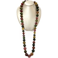 Pulsera de oro amarillo de 14k con cuentas largas de turmalina multicolor