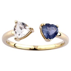 14K Yellow Gold Toi et Moi Open Ring with Heart and Trillion Cut Gemstones