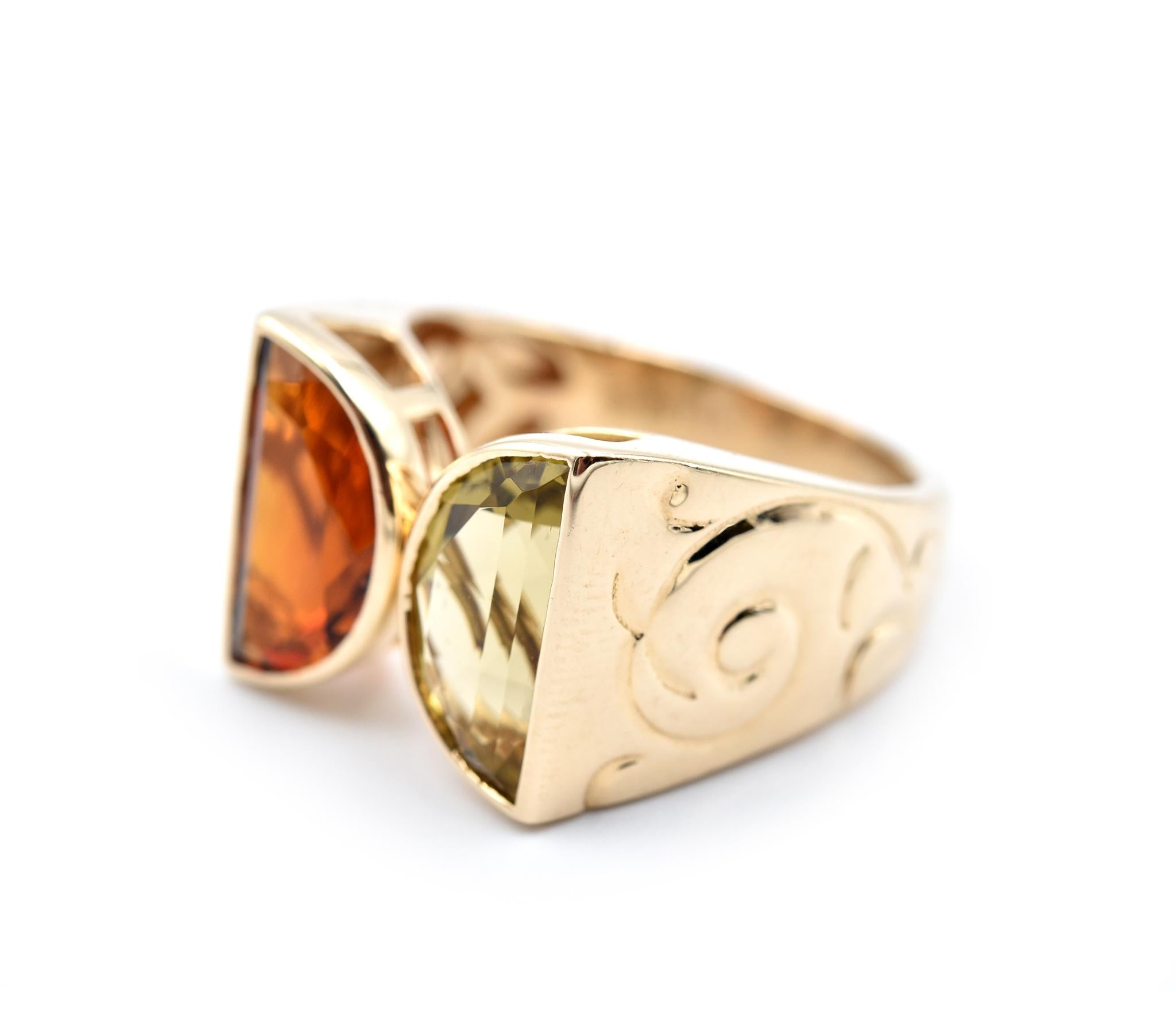14 Karat Yellow Gold Topaz and Citrine Ring In Excellent Condition In Scottsdale, AZ