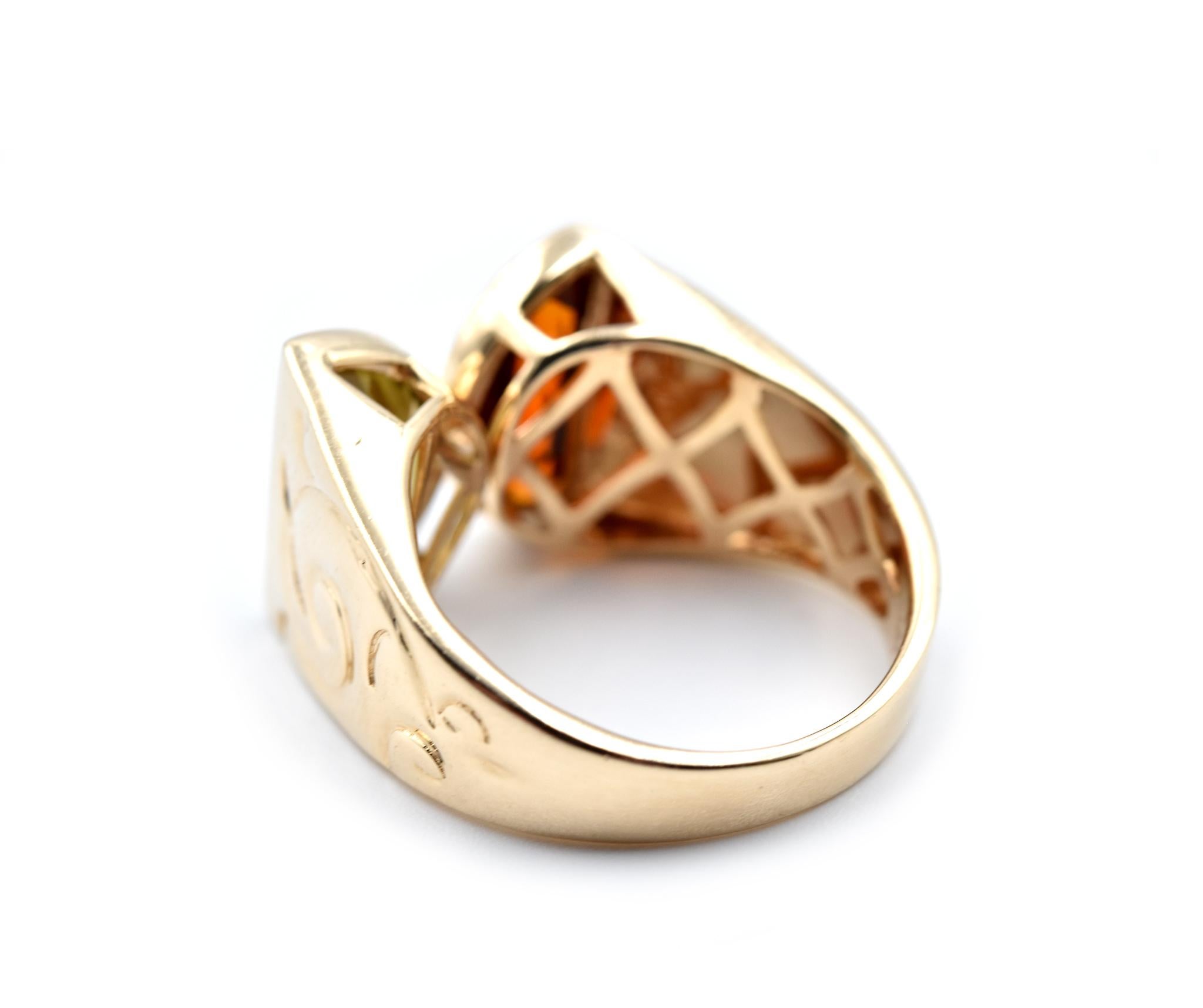 Women's or Men's 14 Karat Yellow Gold Topaz and Citrine Ring