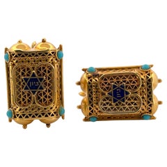 Boutons de manchette Torah script turquoise en or jaune 14 carats