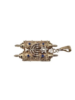 14K Yellow Gold Torah Scroll Pendant with Star of David and Menorah #24649