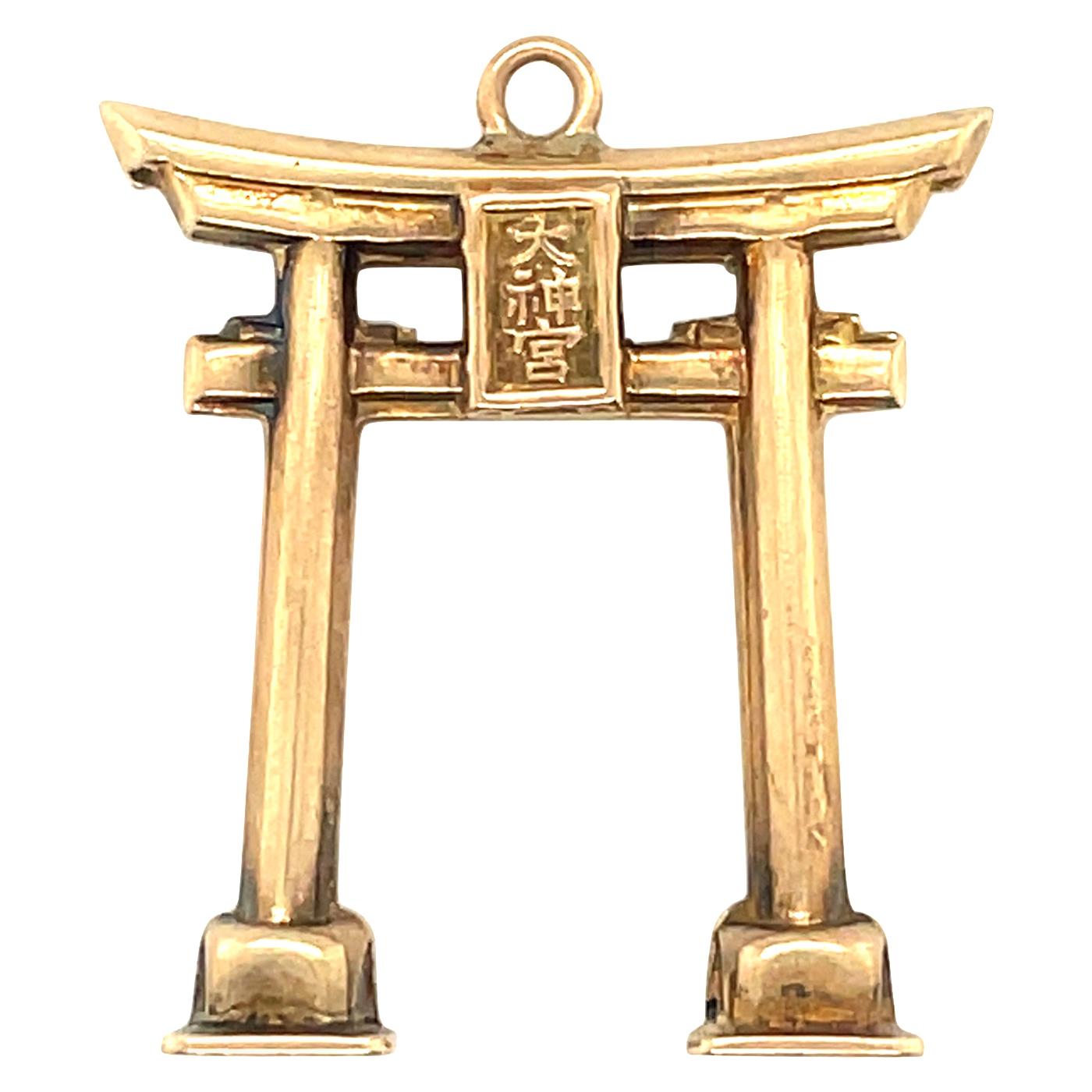 14K Yellow Gold Torri Gate Charm For Sale