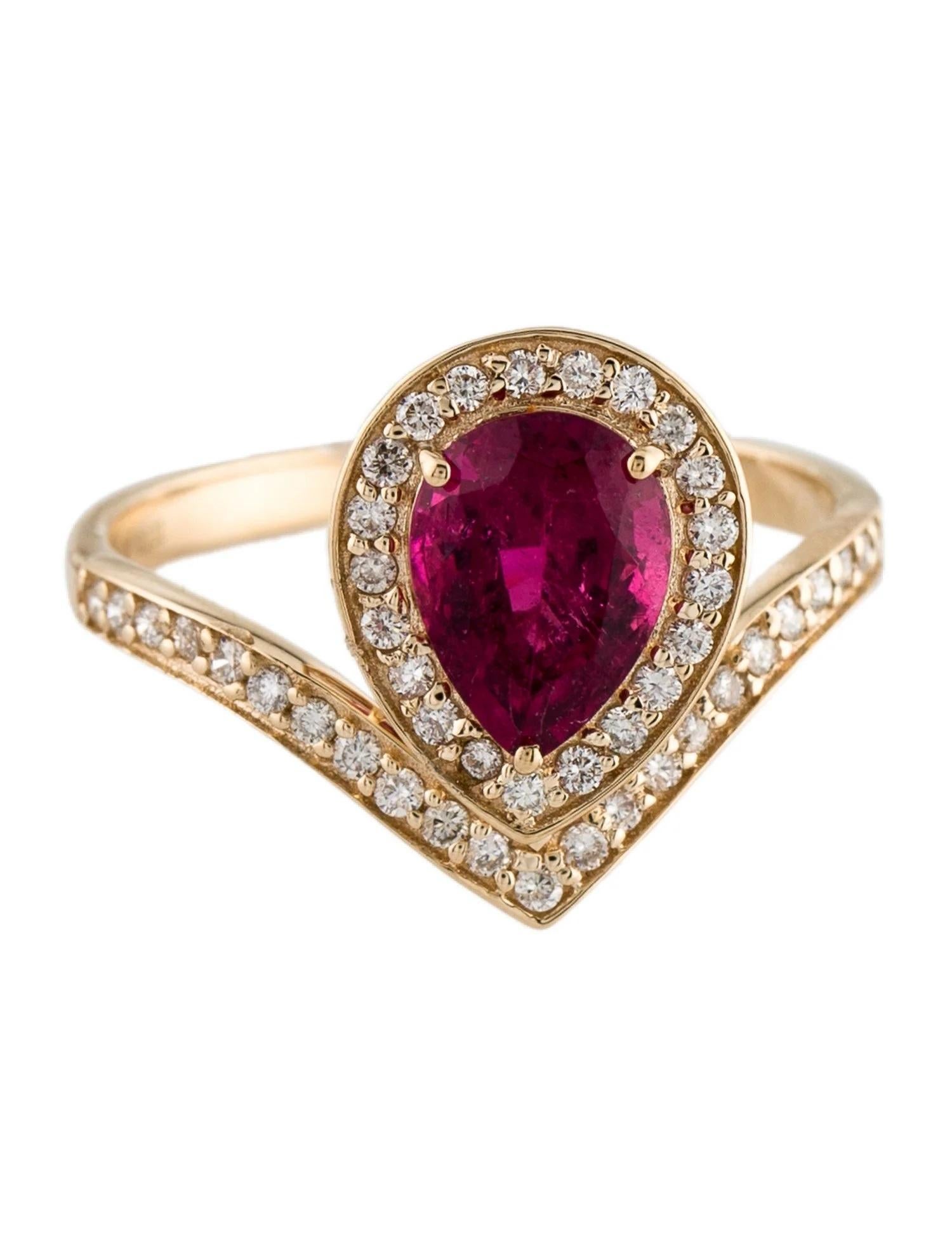 Artist 14K Yellow Gold Tourmaline and Diamond Cocktail Ring, Size 6.25  Pear Modified