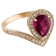 14K Yellow Gold Tourmaline and Diamond Cocktail Ring, Size 6.25 Pear Modified