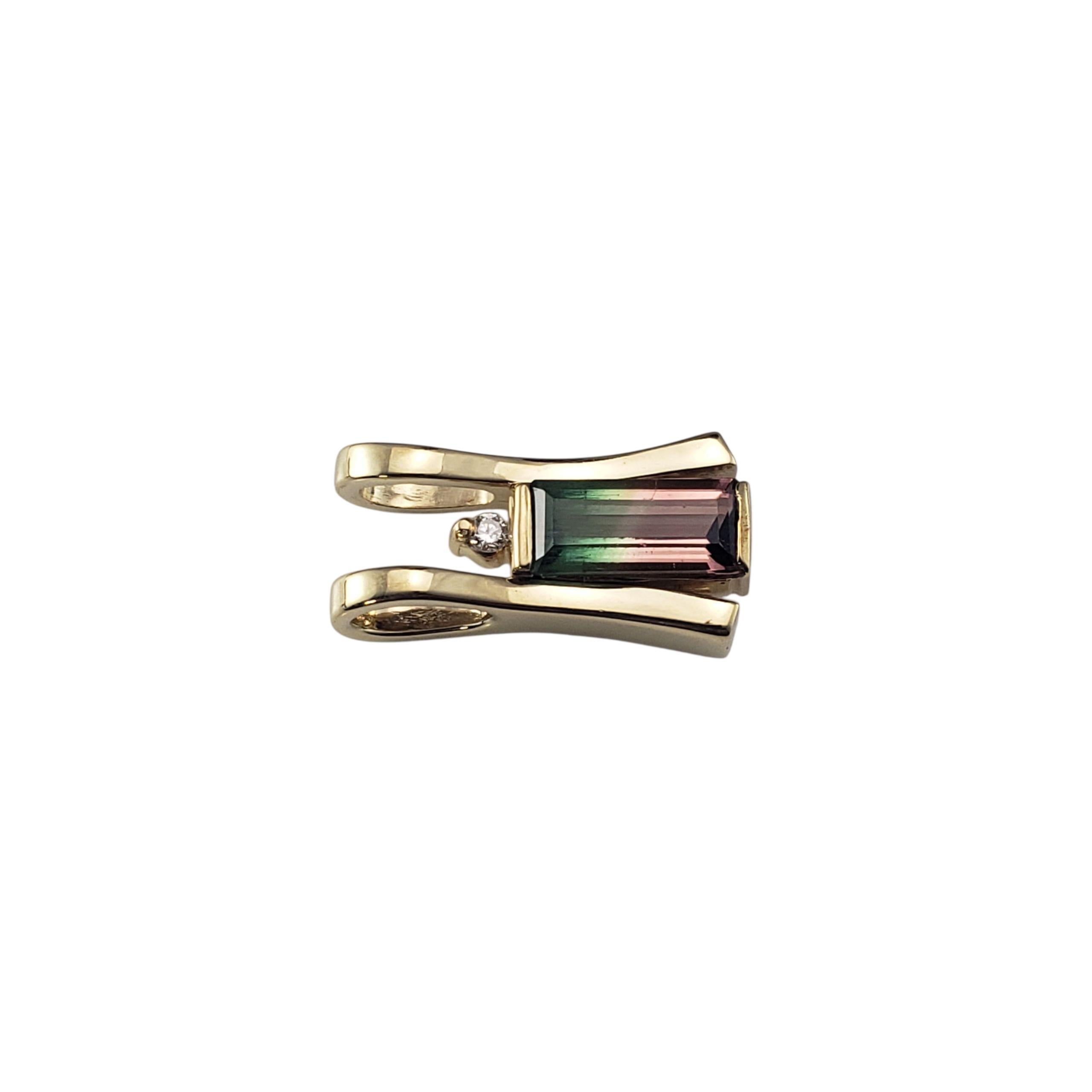 Baguette Cut 14K Yellow Gold Tourmaline and Diamond Pendant JAGi Certified #22683 For Sale