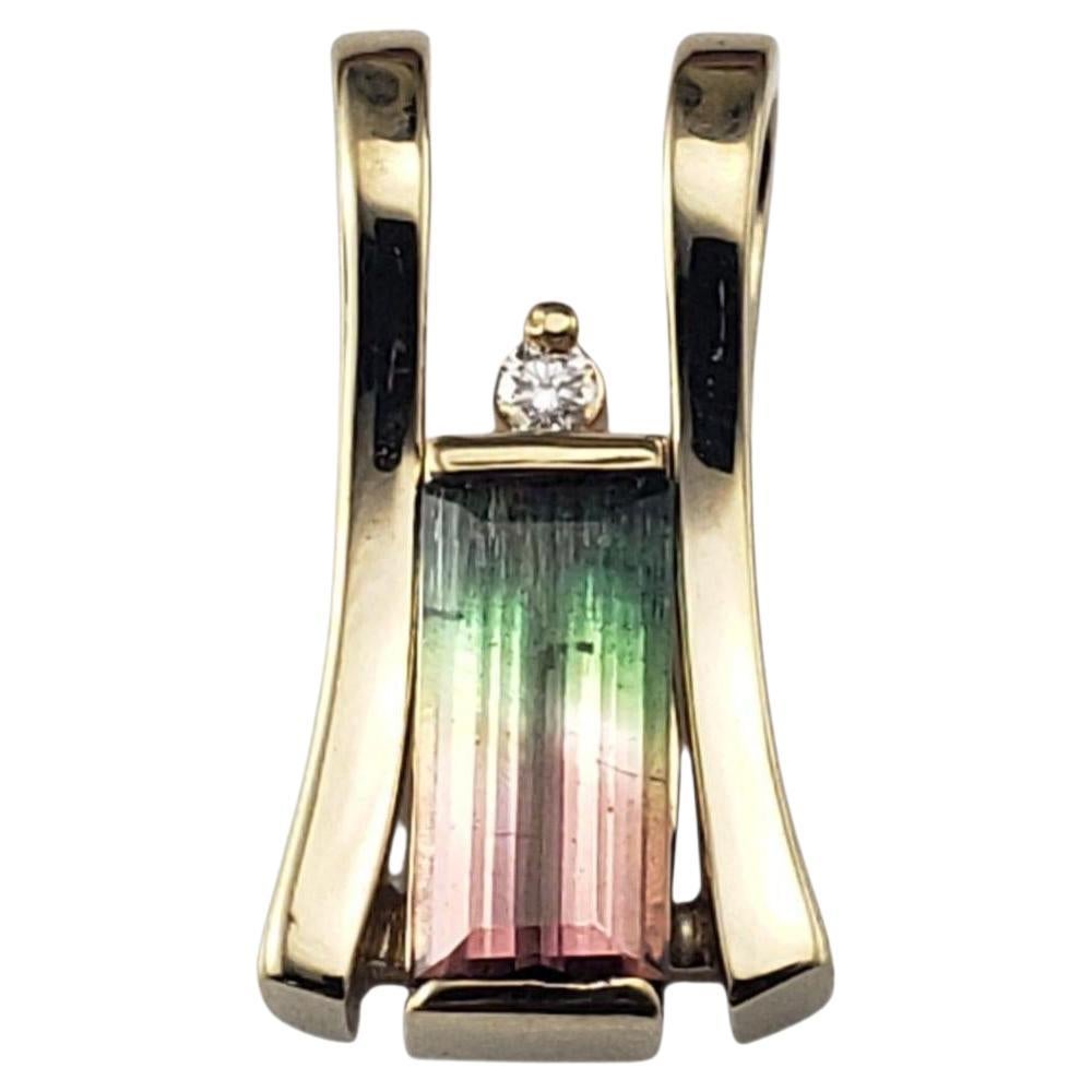 14K Yellow Gold Tourmaline and Diamond Pendant JAGi Certified #22683 For Sale