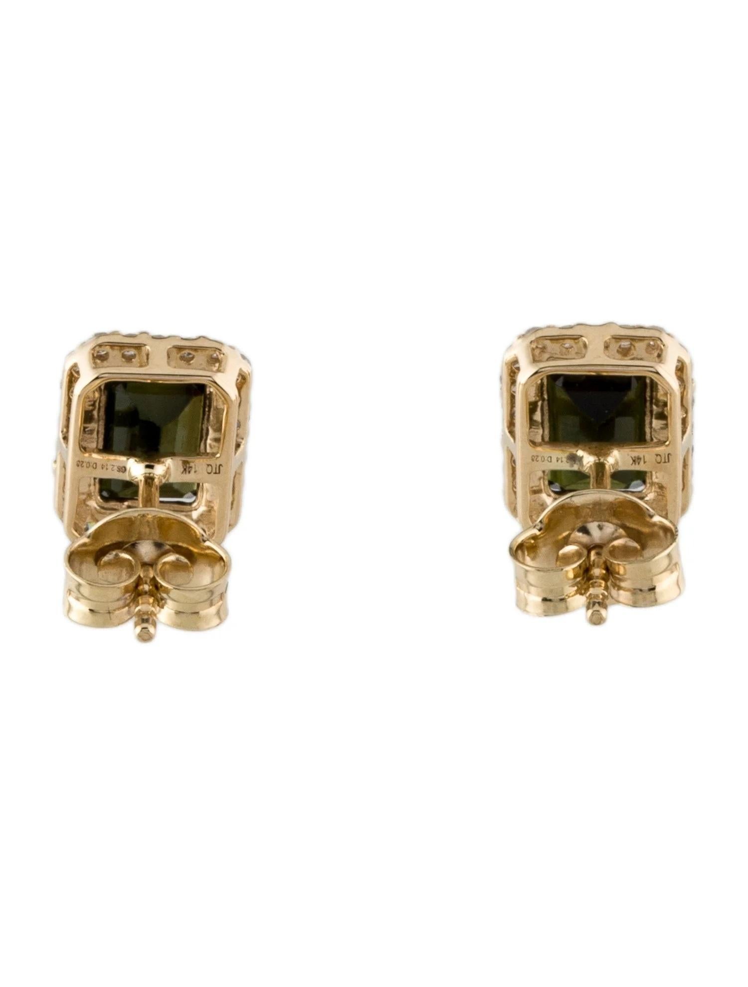 Artista Orecchini con tormalina e diamanti in oro giallo 14K con 1,82 carati di forma rettangolare in vendita