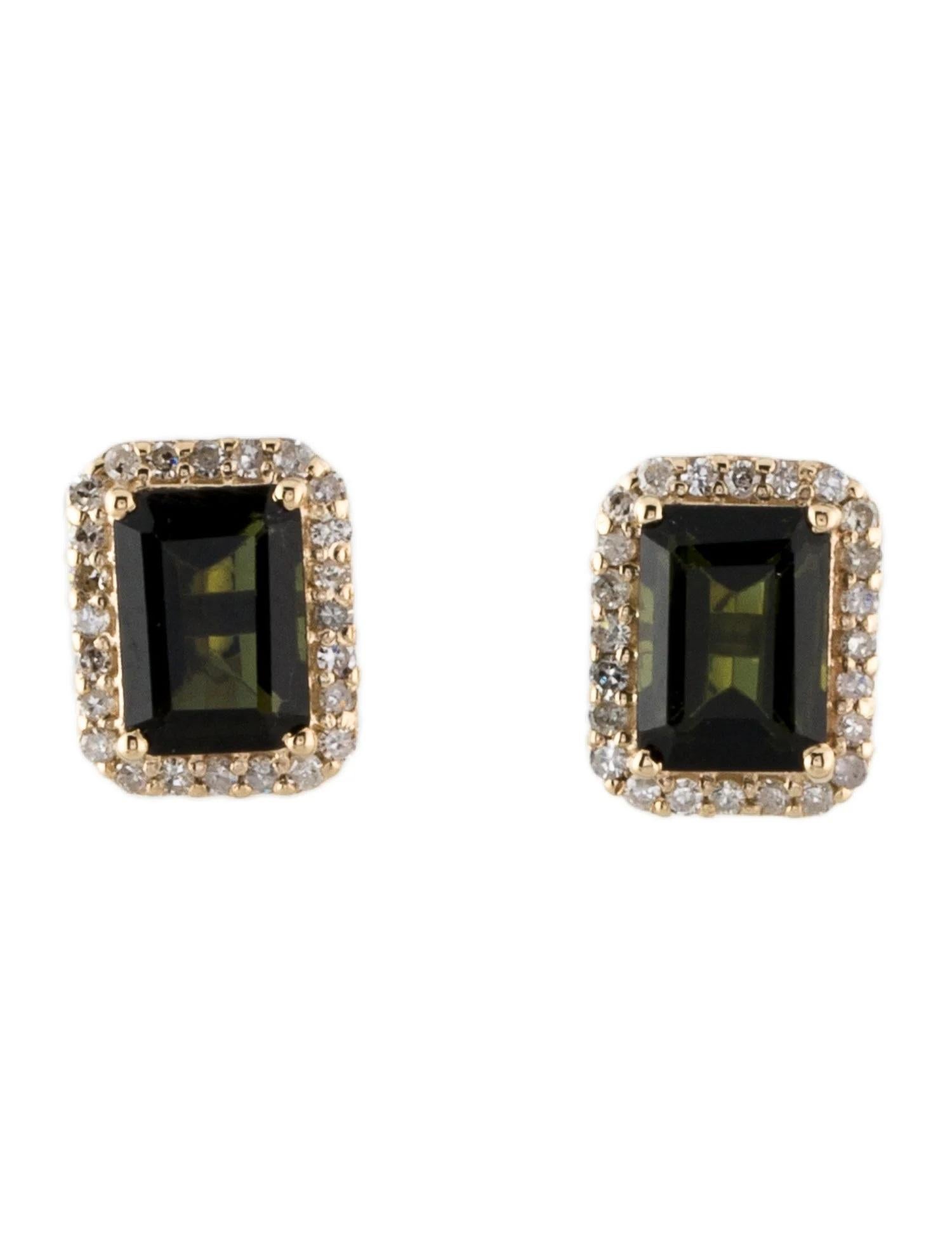 Orecchini con tormalina e diamanti in oro giallo 14K con 1,82 carati di forma rettangolare in vendita