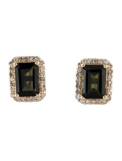 Boucles d'oreilles en or jaune 14K Tourmaline et Diamant avec 1.82 Carat Rectan
