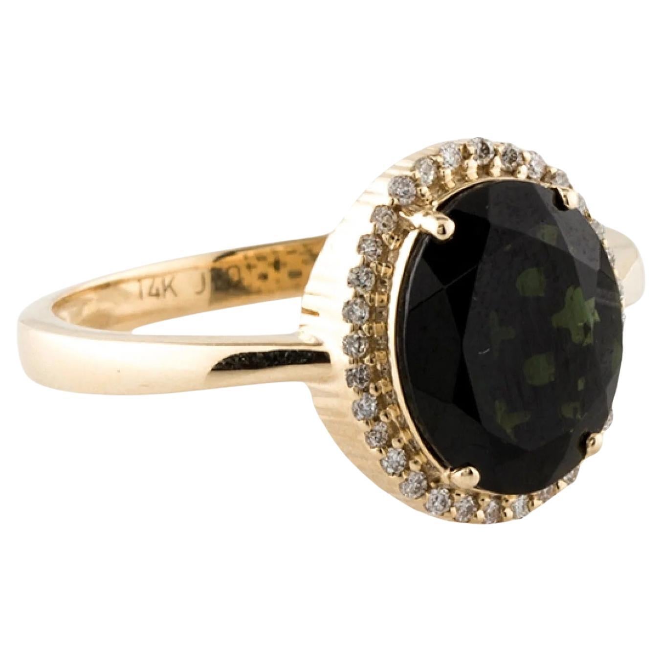14K Yellow Gold Tourmaline & Diamond Cocktail Ring, Size 7  Brilliant Tourmalin