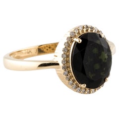 14K Yellow Gold Tourmaline & Diamond Cocktail Ring, Size 7  Brilliant Tourmalin