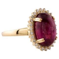 14K Yellow Gold Tourmaline & Diamond Cocktail Ring, Size 7  Oval Tourmaline Cab