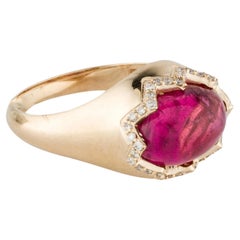 14K Yellow Gold Tourmaline 
Diamond Cocktail Ring Size 7   Oval Tourmaline Cab