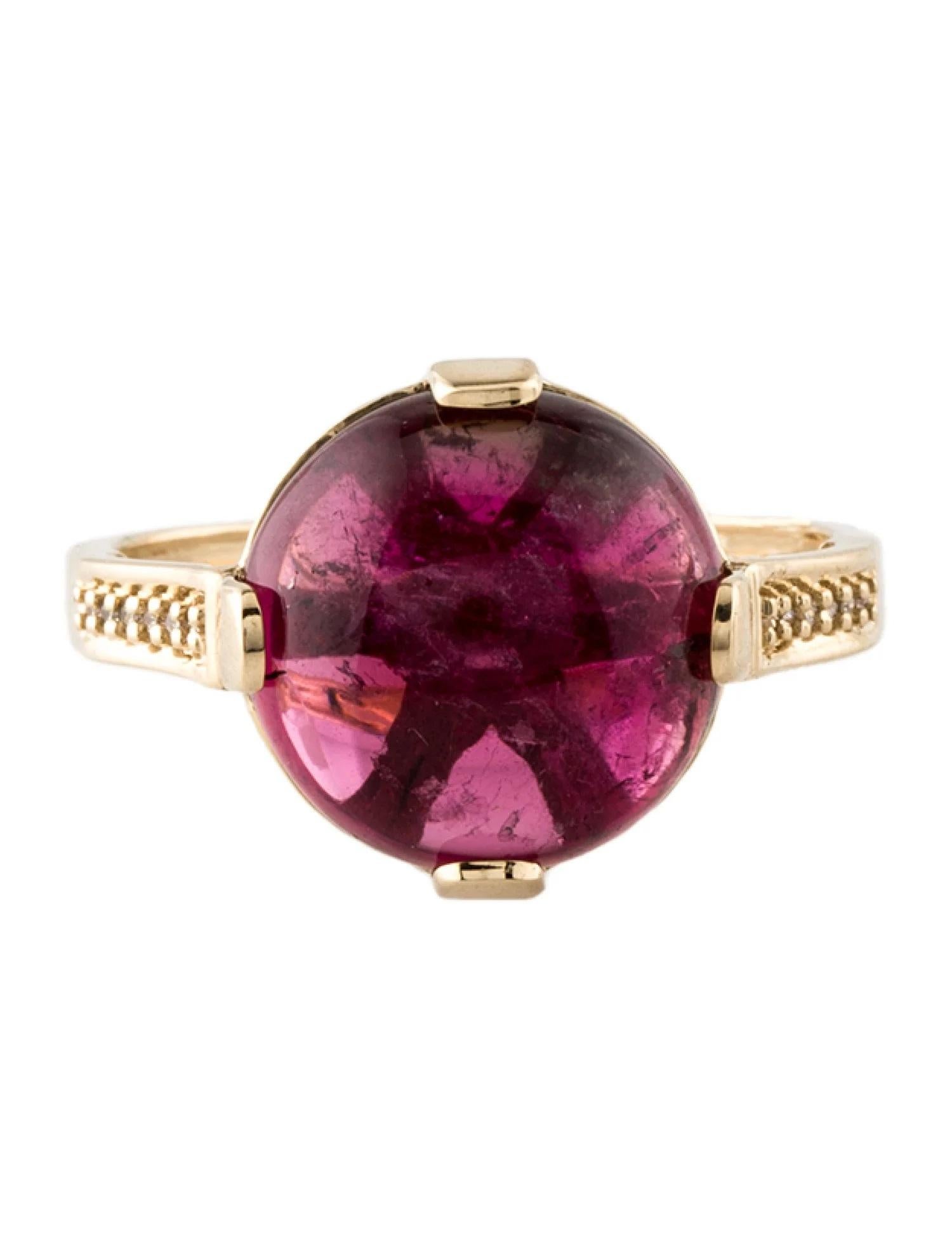 Artist 14K Yellow Gold Tourmaline & Diamond Cocktail Ring, Size 7  Round Tourmaline Ca For Sale