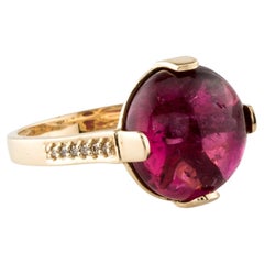 14K Yellow Gold Tourmaline & Diamond Cocktail Ring, Size 7  Round Tourmaline Ca