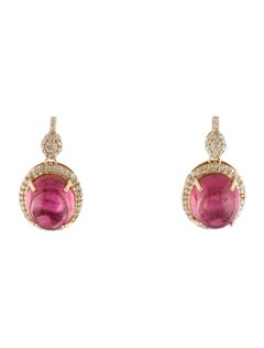 14K Yellow Gold Tourmaline 
Diamond Drop Earrings Featuring 10.92 Carat Tourmal