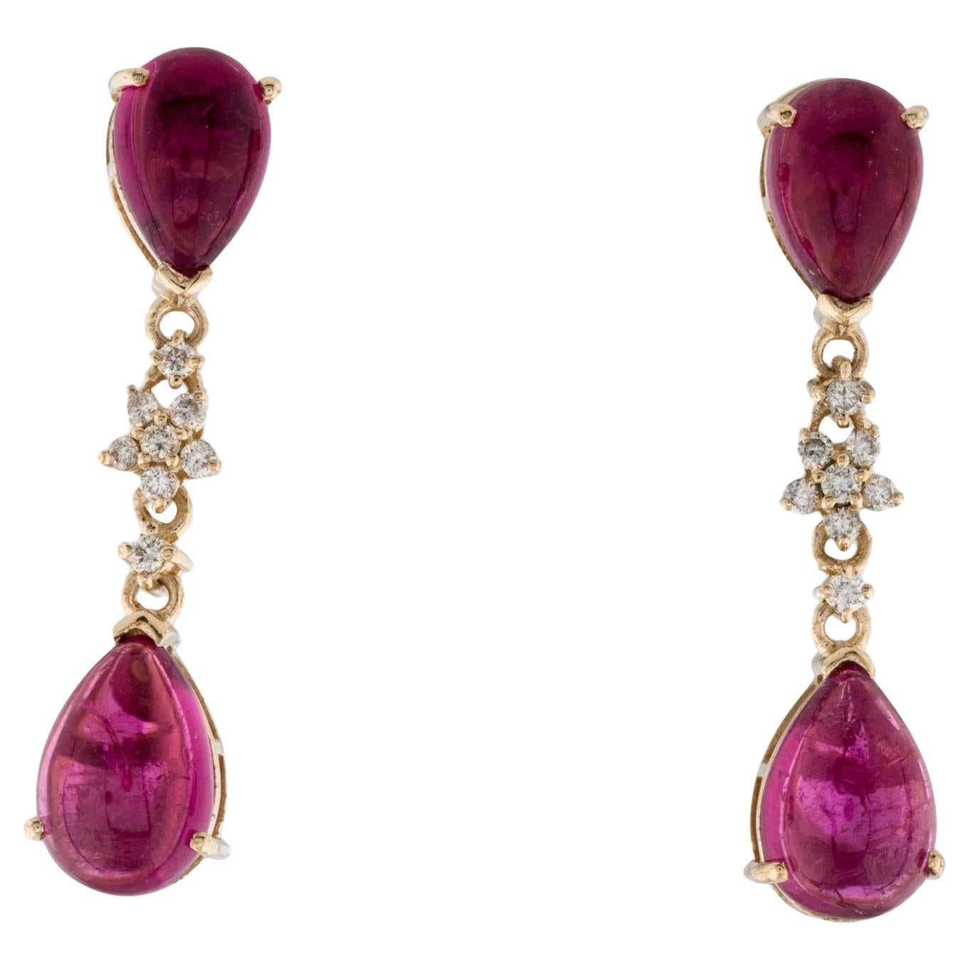 Pendientes de oro amarillo de 14 quilates de turmalina y diamantes con pera de 4,62 quilates