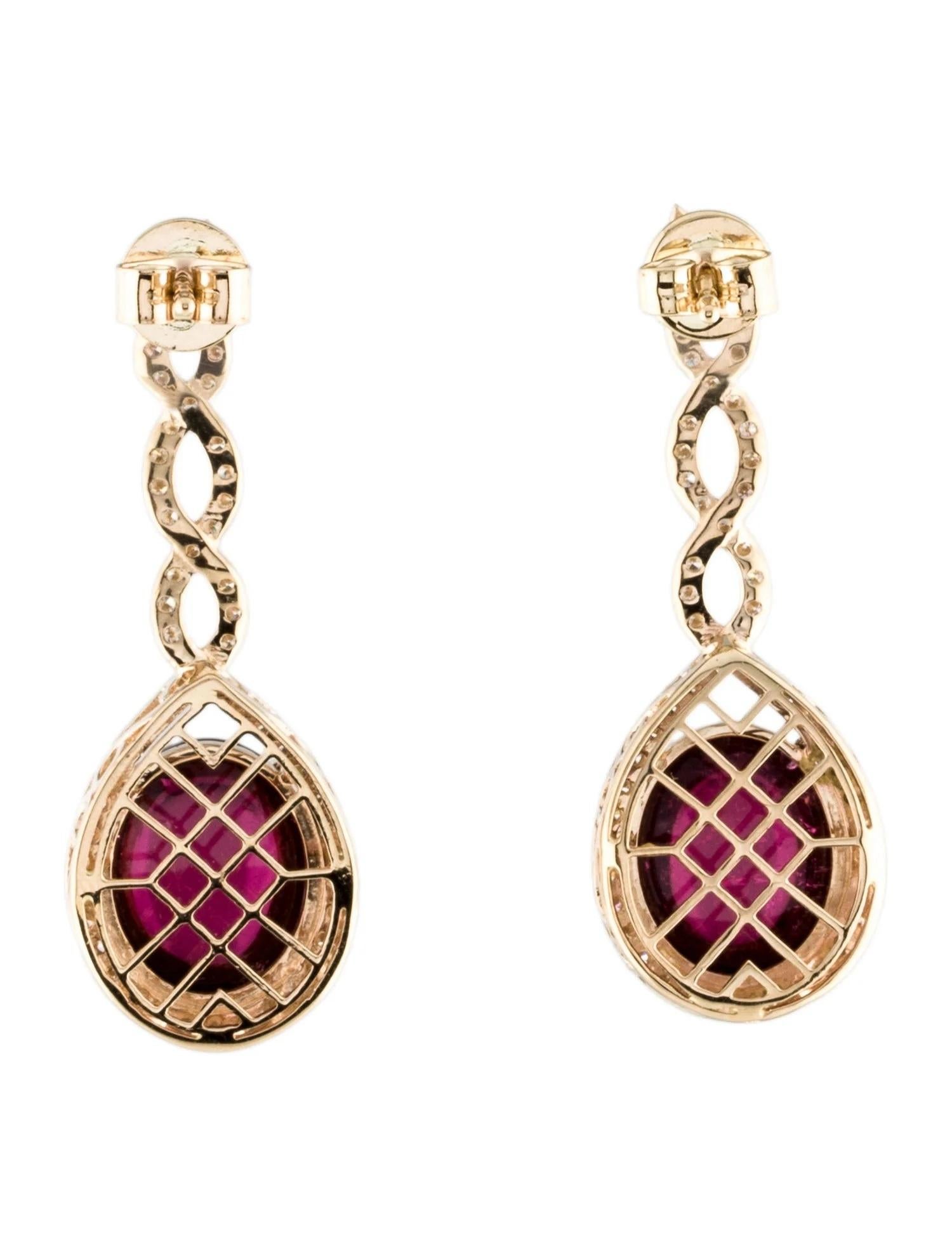 Artiste Pendants d'oreilles en or jaune 14 carats avec tourmaline et diamants  Cabochons de tourmaline ovale en vente