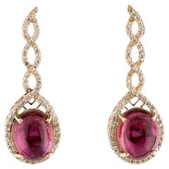 Pendientes Gota Turmalina y Diamante Oro Amarillo 14K  Cabujones ovalados de turmalina