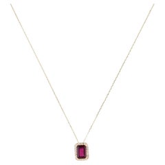 14K Yellow Gold Tourmaline & Diamond Pendant Necklace  1.00 Carat Cut Cornered