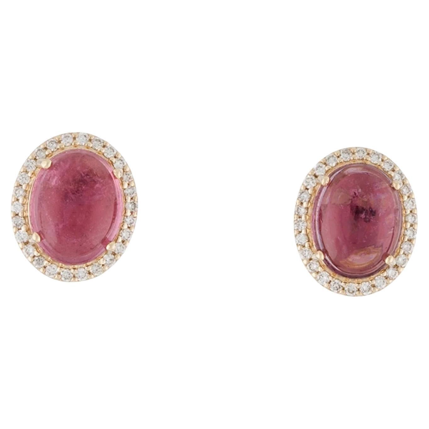 Orecchini con tormalina e diamanti in oro giallo 14K con tormalina ovale cabochon.