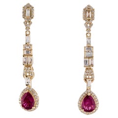 14K Yellow Gold Tourmaline, Sapphire & Diamond Drop Earrings Featuring 1.52ct Sa