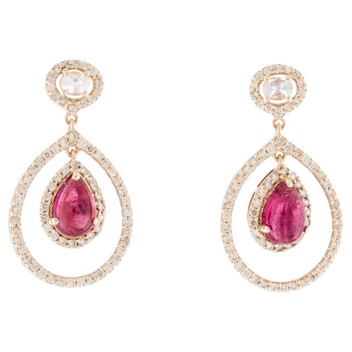 14K Yellow Gold Tourmaline, Sapphire & Diamond Drop Earrings
