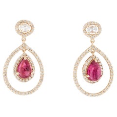 14K Yellow Gold Tourmaline, Sapphire & Diamond Drop Earrings