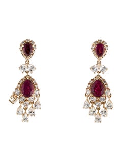 14K Yellow Gold Tourmaline, Sapphire & Diamond Drop Earrings   Pear Shaped & Ro