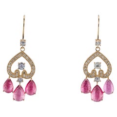 14K Yellow Gold Tourmaline, Sapphire & Diamond Drop Earrings  Tourmaline Caboch