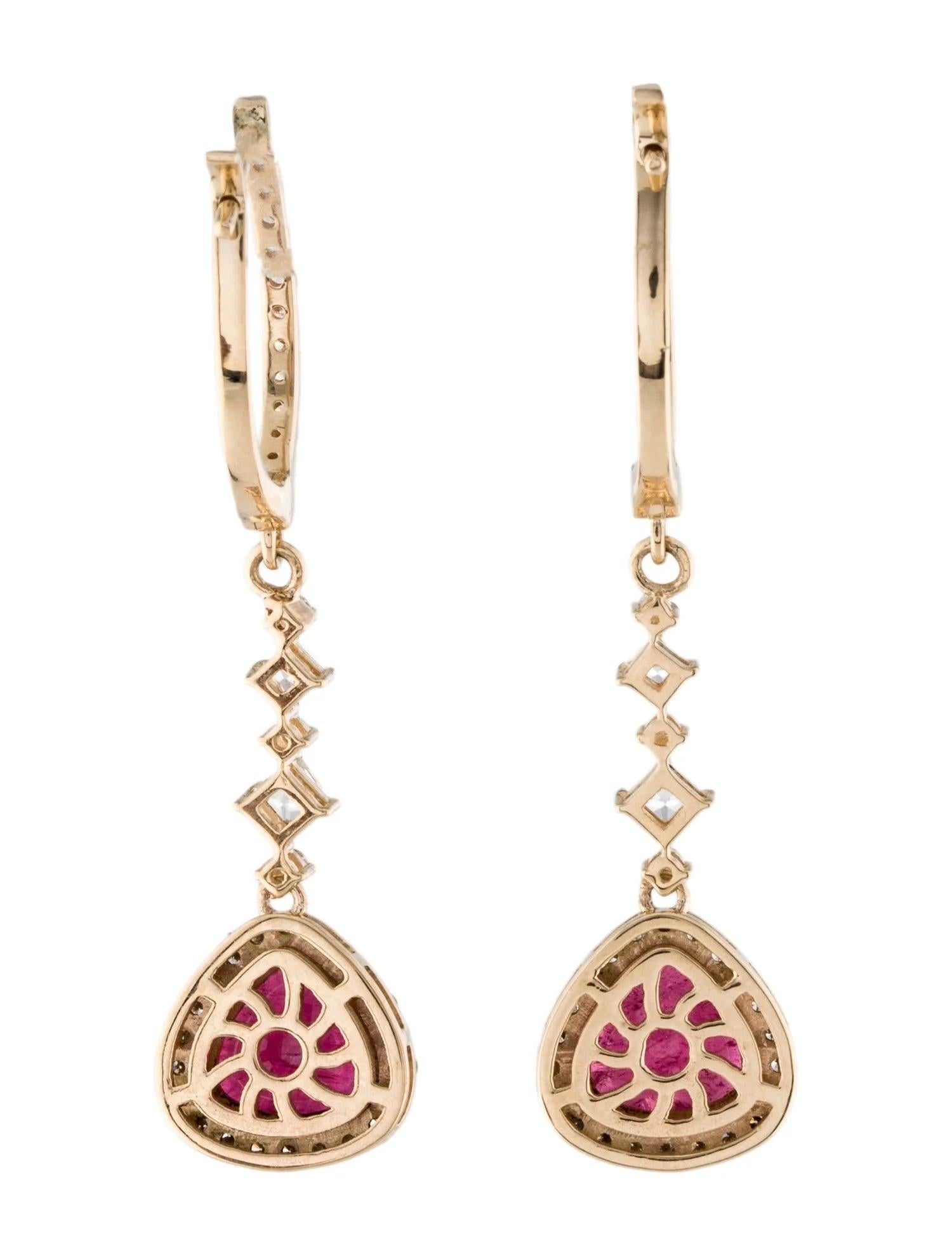 Artist 14K Yellow Gold Tourmaline, Sapphire & Diamond Drop Earrings, Triangular Tourmal For Sale
