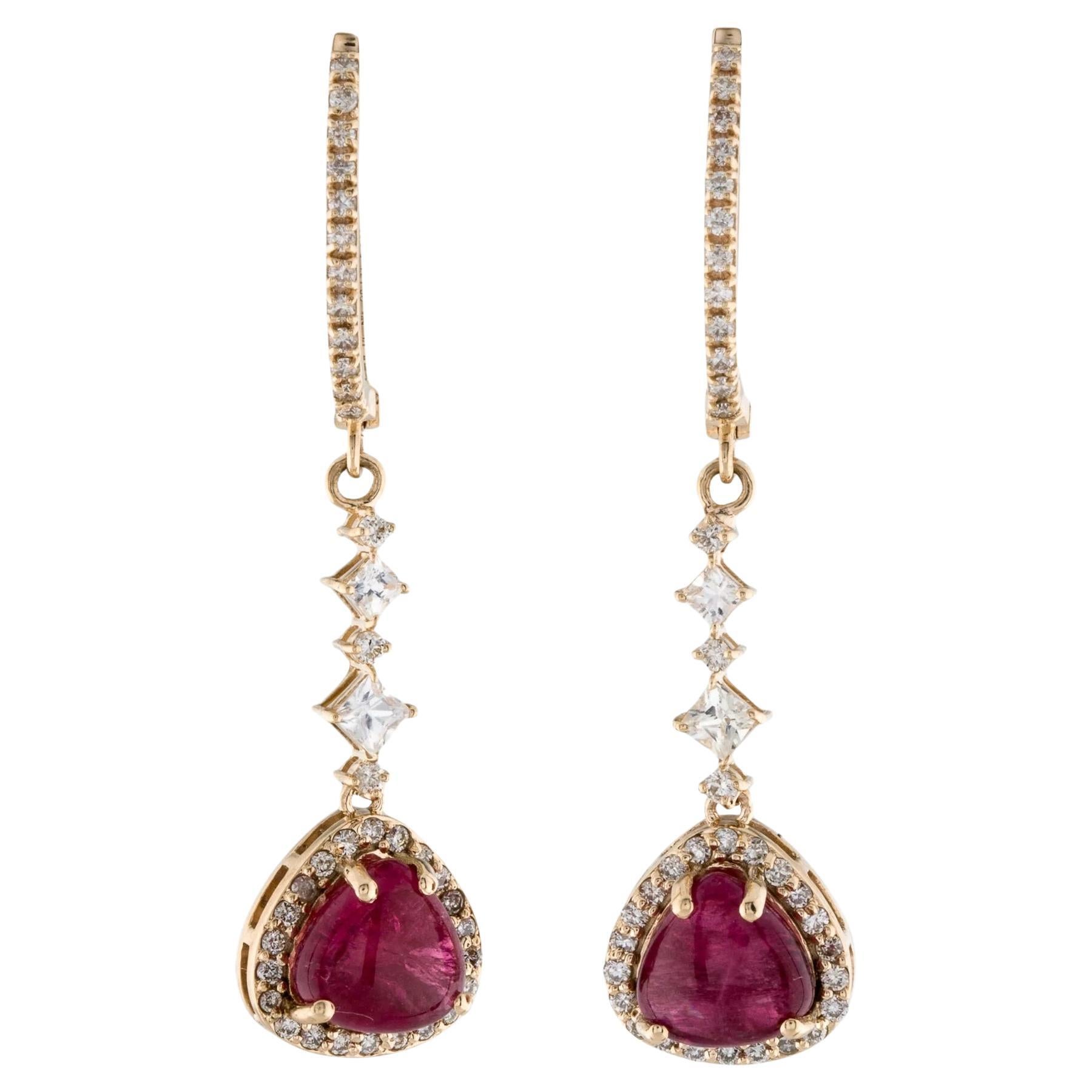 14 Karat Gelbgold Turmalin, Saphir & Diamant-Tropfen-Ohrringe, dreieckiger Turmalin