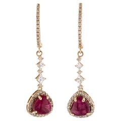 14 Karat Gelbgold Turmalin, Saphir & Diamant-Tropfen-Ohrringe, dreieckiger Turmalin
