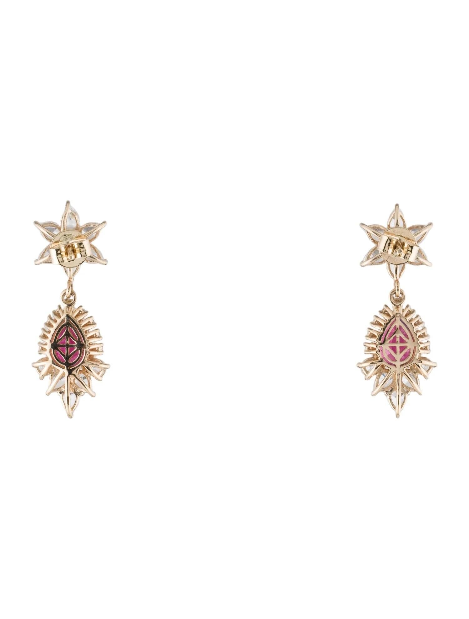 Artist 14K Yellow Gold Tourmaline, Sapphire & Diamond Drop Earrings with 4.32 Carat Sap For Sale