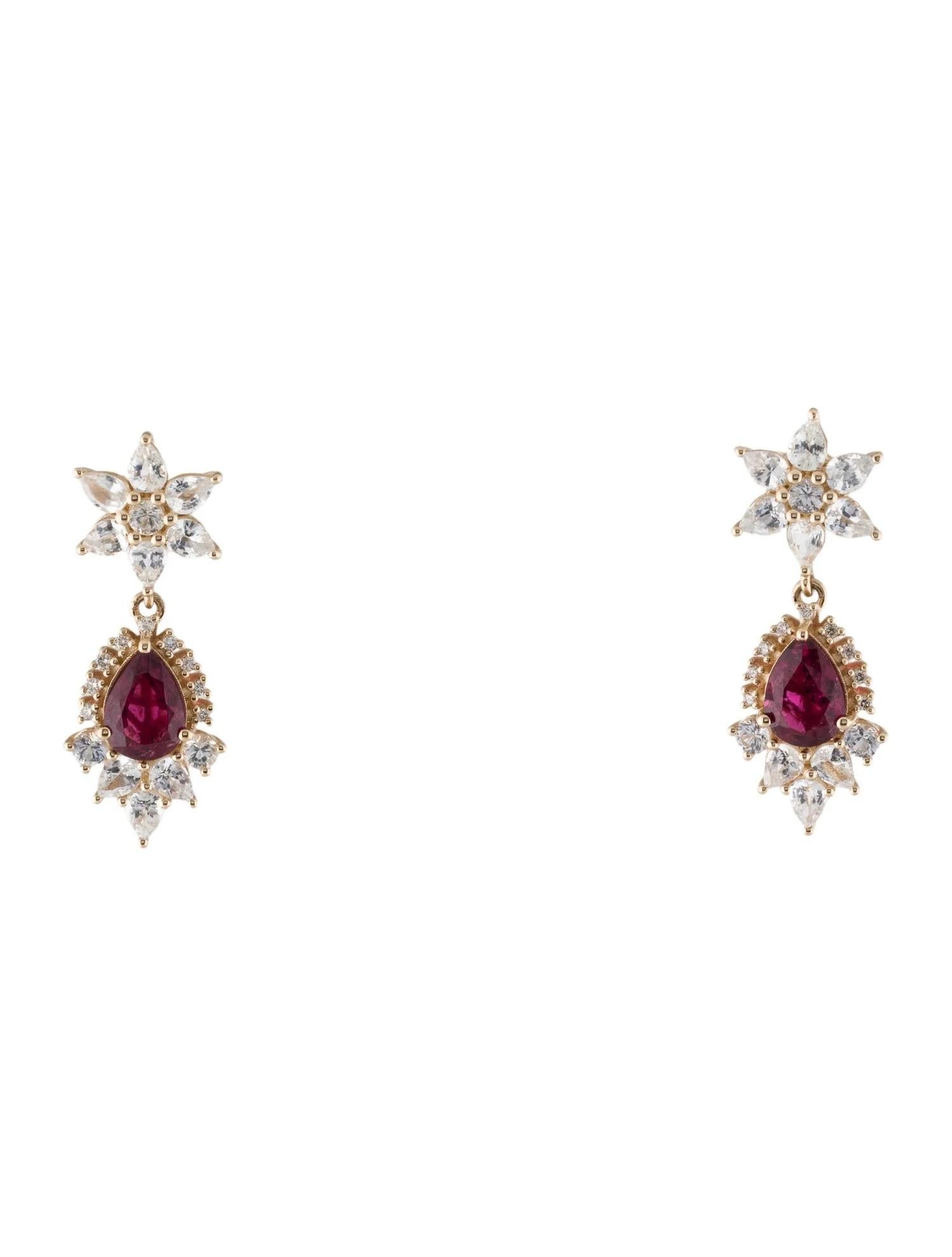 Pear Cut 14K Yellow Gold Tourmaline, Sapphire & Diamond Drop Earrings with 4.32 Carat Sap For Sale