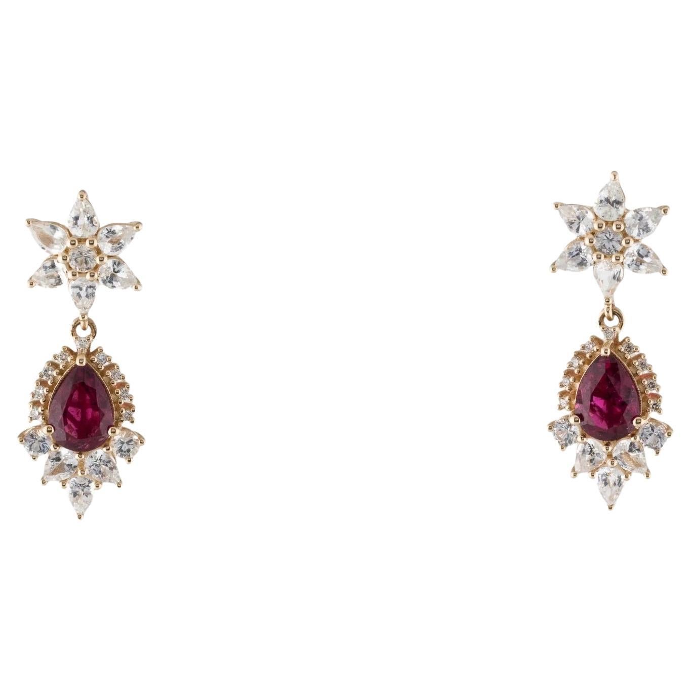 14K Yellow Gold Tourmaline, Sapphire & Diamond Drop Earrings with 4.32 Carat Sap For Sale