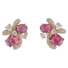 14K Yellow Gold Tourmaline, Sapphire 
Diamond Stud Earrings