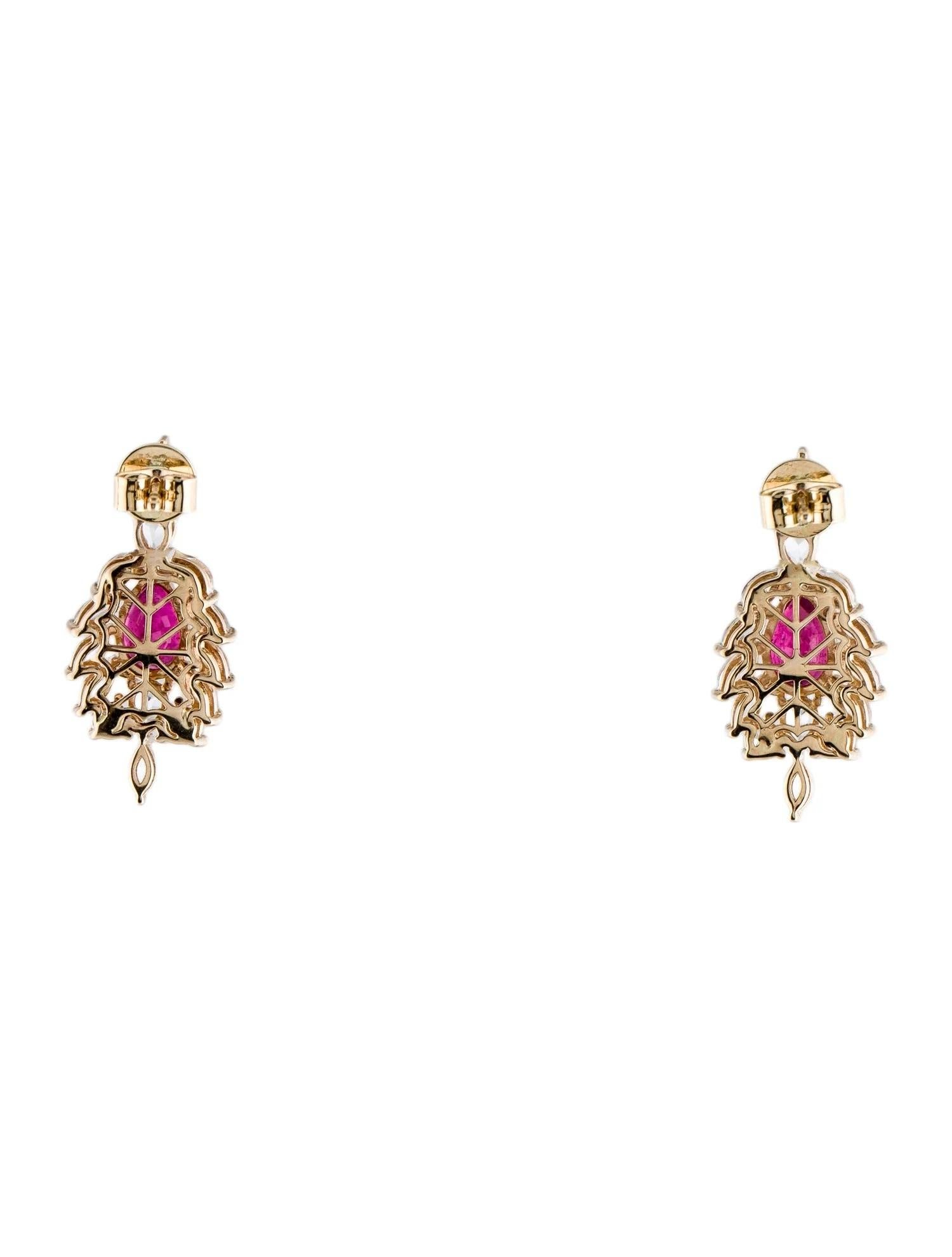 Artist 14K Yellow Gold Tourmaline & Sapphire Drop Earrings  Pear Brilliant Tourmalines For Sale