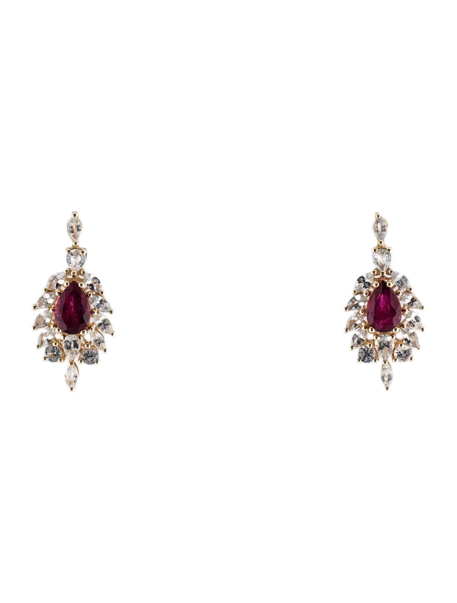 Pear Cut 14K Yellow Gold Tourmaline & Sapphire Drop Earrings  Pear Brilliant Tourmalines For Sale