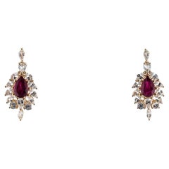 14K Yellow Gold Tourmaline & Sapphire Drop Earrings  Pear Brilliant Tourmalines