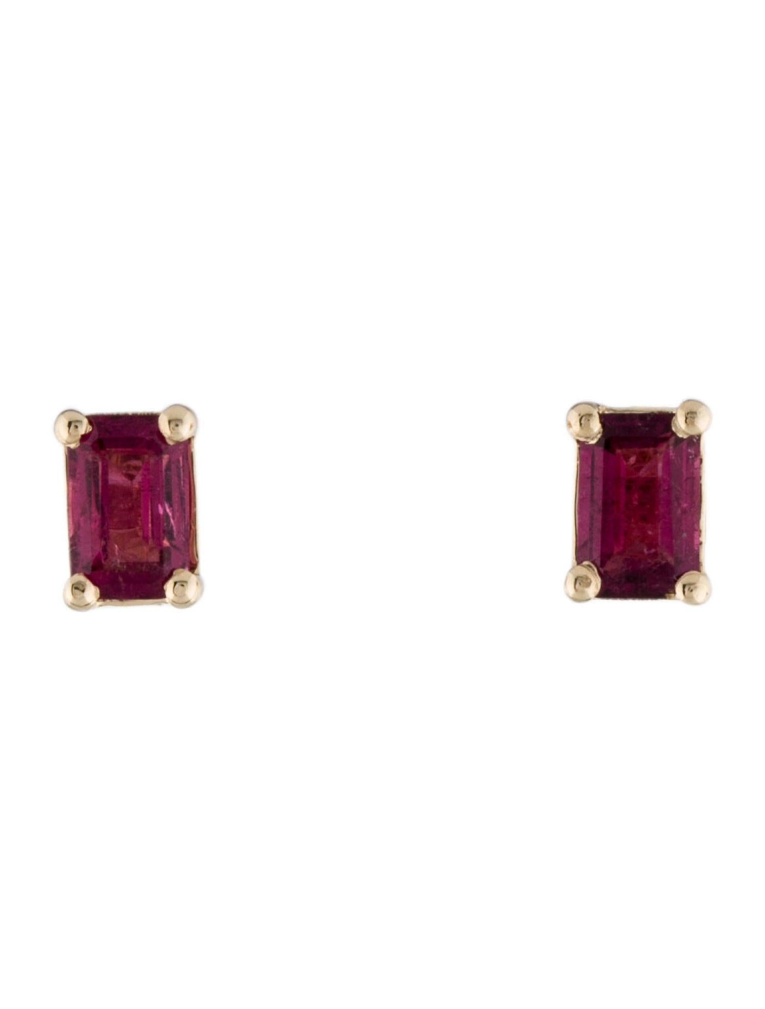 Elevate your style with these exquisite 14K Yellow Gold Tourmaline Stud Earrings, featuring beautifully emerald cut pink tourmalines. These earrings are a testament to classic elegance and modern sophistication, designed for those who appreciate the