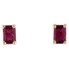 14K Yellow Gold Tourmaline Stud Earrings - Emerald Cut Pink Gemstones, Elegant D